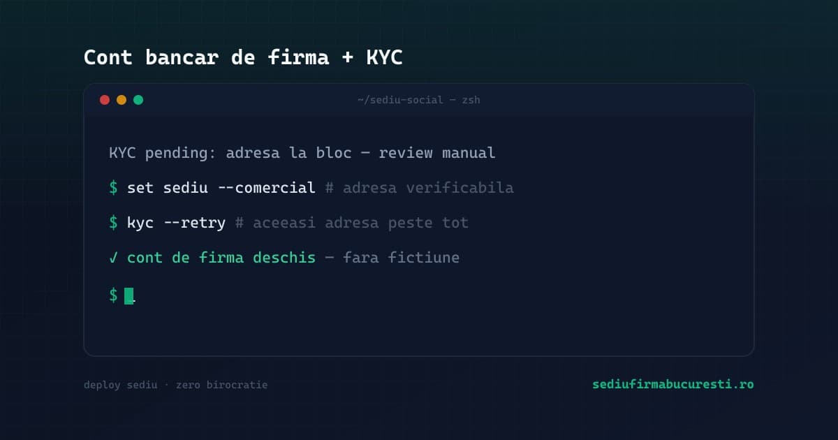 Cont bancar de firmă și KYC pe adresa de sediu în 2026 — adresă comercială verificabilă — SediuFirmaBucuresti.ro