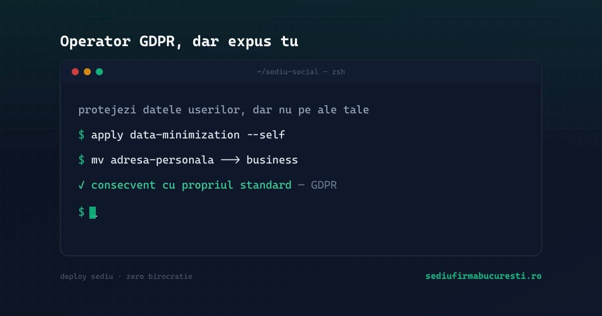 Paradoxul GDPR în 2026 — ești operator de date dar propria adresă e publică în ONRC — SediuFirmaBucuresti.ro