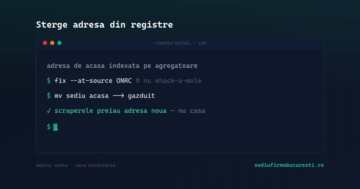 Cum ștergi adresa de acasă de pe agregatoarele de date despre firme în 2026 — termene.ro, listafirme — SediuFirmaBucuresti.ro